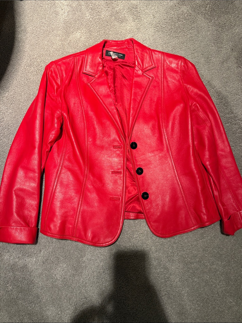 Jones New York Red Leather Blazer Jacket